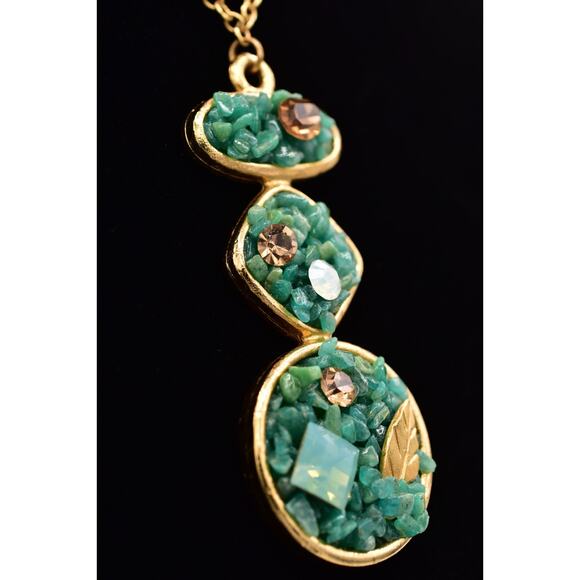 Sparkling Sage Pendant Necklace Green Press Glass Crystal Fall Autumn Leaf Bin3D - Picture 5 of 12